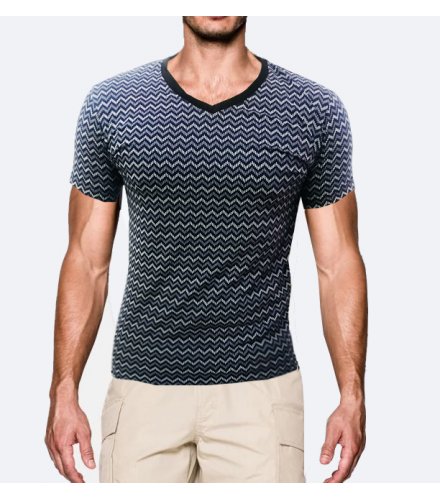 MR042 - V neck gray striped T shirt